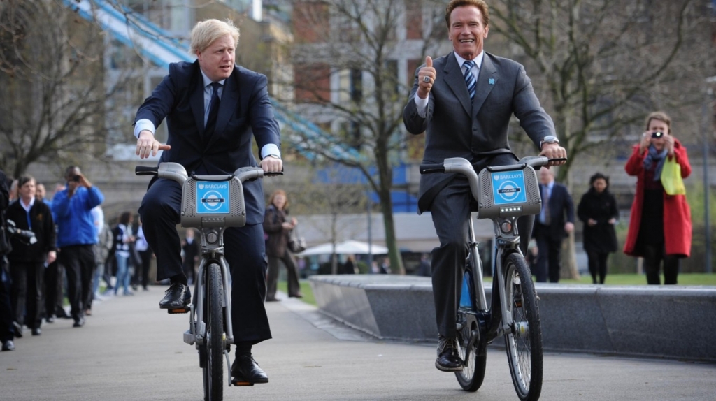 Terminator Arnold Schwarzenegger just can't resist a Boris Bike trip in London