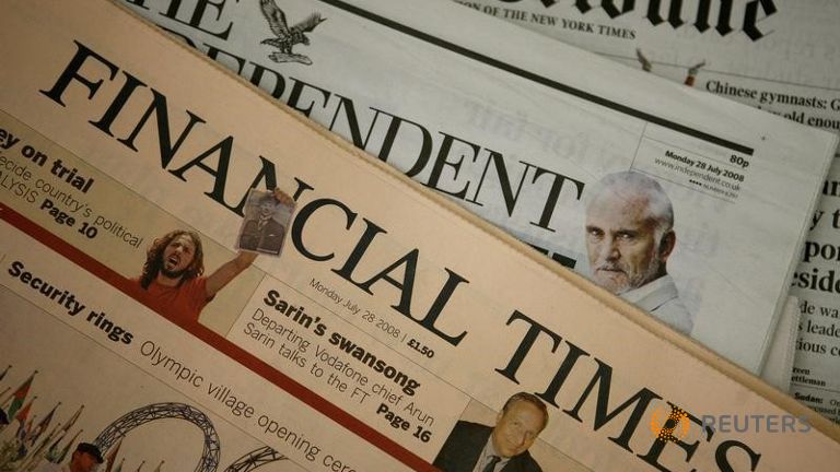 A copy of a Financial Times newspaper is displayed for sale in a newsagent in central Lond