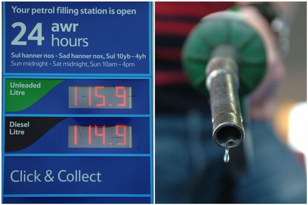 A sign at a Tesco petrol station in Cardiff shows diesel cheaper than petrol