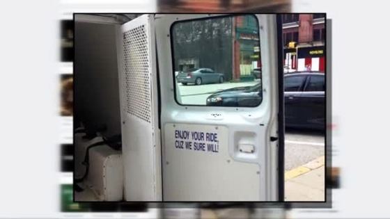 Baltimore Officials Investigating 'Enjoy Your Ride&#39 Sign Inside Police Van story image