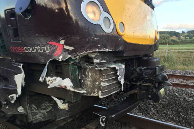 The train collided with a parked car on the railway in Staffordshire