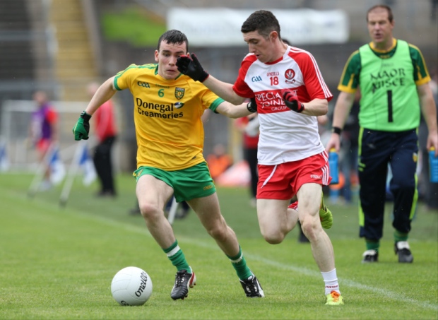 CRUCIAL GOAL...Tiarnan Flangan's first half goal proved crucial as derry defeated Cavan to claim the 2015 Ulster Minor Championship