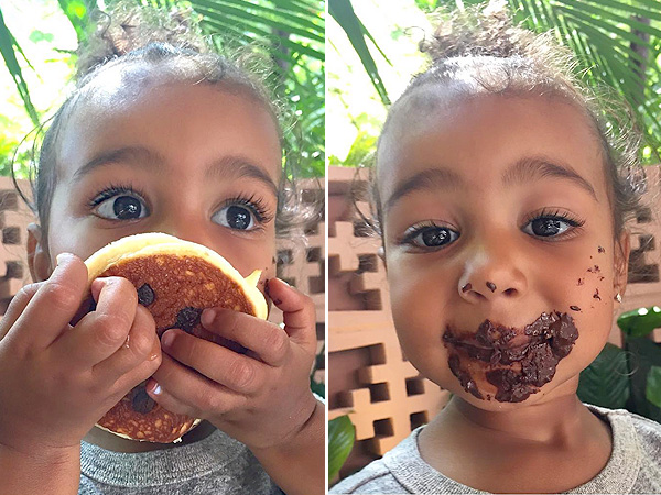 North West eating a pancake