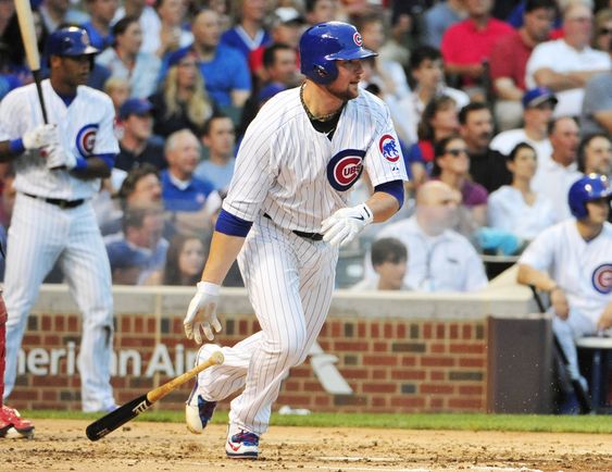 Lester gets his first MLB base hit against the St. Louis Cardinals during the second inning of a baseball game Monday