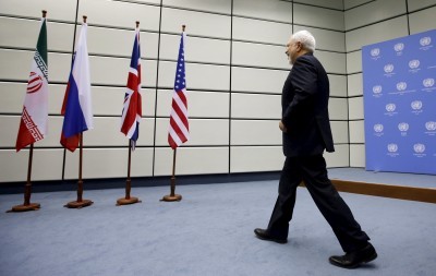 Iranian Foreign Minister Mohammad Javad Zarif at the United Nations building in Vienna