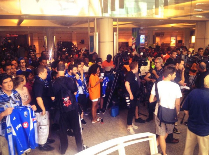 Fans wait for Didier Drogba to arrive in Montreal. The Montreal Impact announced the star striker was joining their team earlier this week Wednesday