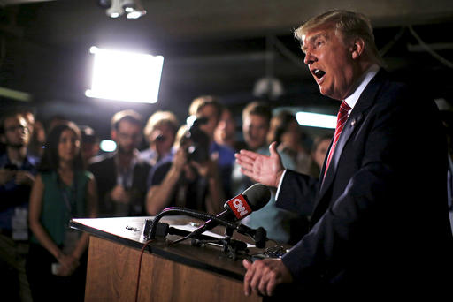 U.S. Republican presidential candidate Donald Trump speaks at a news conference at the Family Leadership Summit in Ames Iowa United States