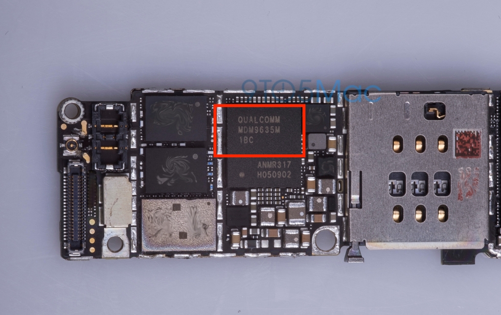 Enlarge  The MDM9635 modem on an alleged pre-production iPhone motherboard. 9to5Mac