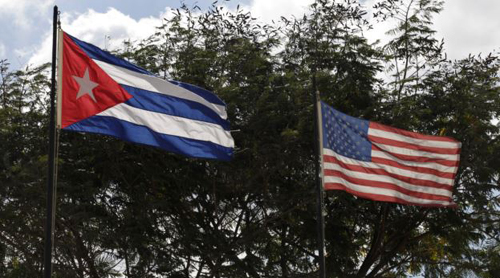 Flags of Cuba and the U.S. flutter in Havana Cuba. /Reuters