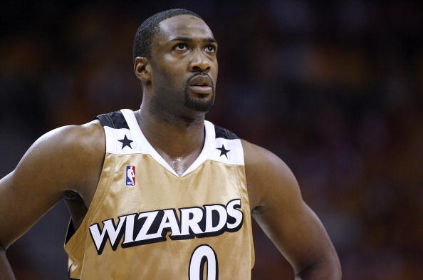 CLEVELAND- APRIL 19 Gilbert Arenas #0 of the Washington Wizards looks on while playing the Cleveland Cavaliers in Game One of the Eastern Conference Quarterfinals during the 2008 NBA Playoffs at Quicken Loans Arena