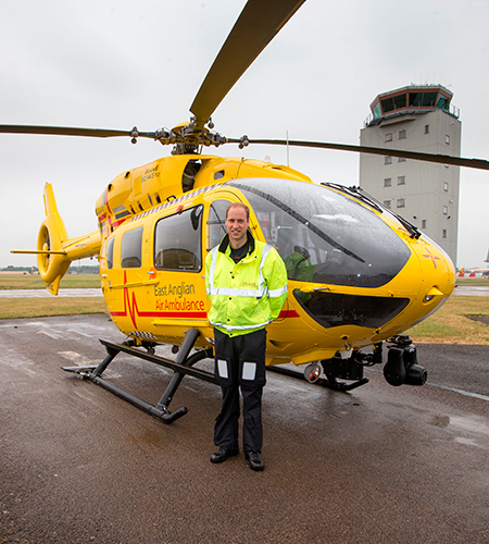 Prince William on the first day of his new job as a helicopter pilot for the East Anglian Air Ambulance Cambridge Airport Britain- 13 Jul 2015