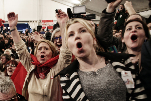 Supporters of the opposition radical leftist Syriza party in Greece in January 2015 cheer results of a victory in Athens Greece. The leftwing Syriza party which has promised to take on international lenders and roll back painful austerity measures