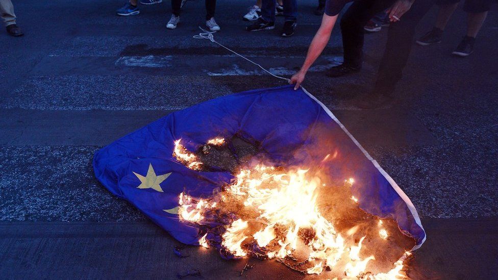 EU flag being burnt