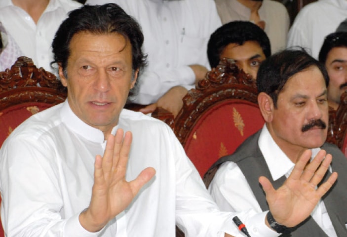 Imran Khan talking to journalists in Peshawar on Wednesday. — White Star