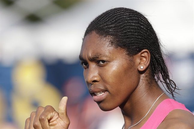 South Africa's Caster Semenya reacts after winning the the women's 800-meter competition at the IAAF Grand Prix in Rieti Italy Sunday Sept. 8 2012. In a victory for individual athletes over governing bodies sport's highest court has suspended IAAF