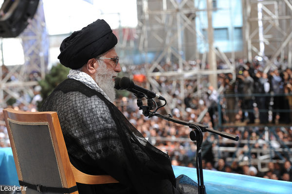 Iran's Supreme Leader Ali Khamenei speaks to a crowd