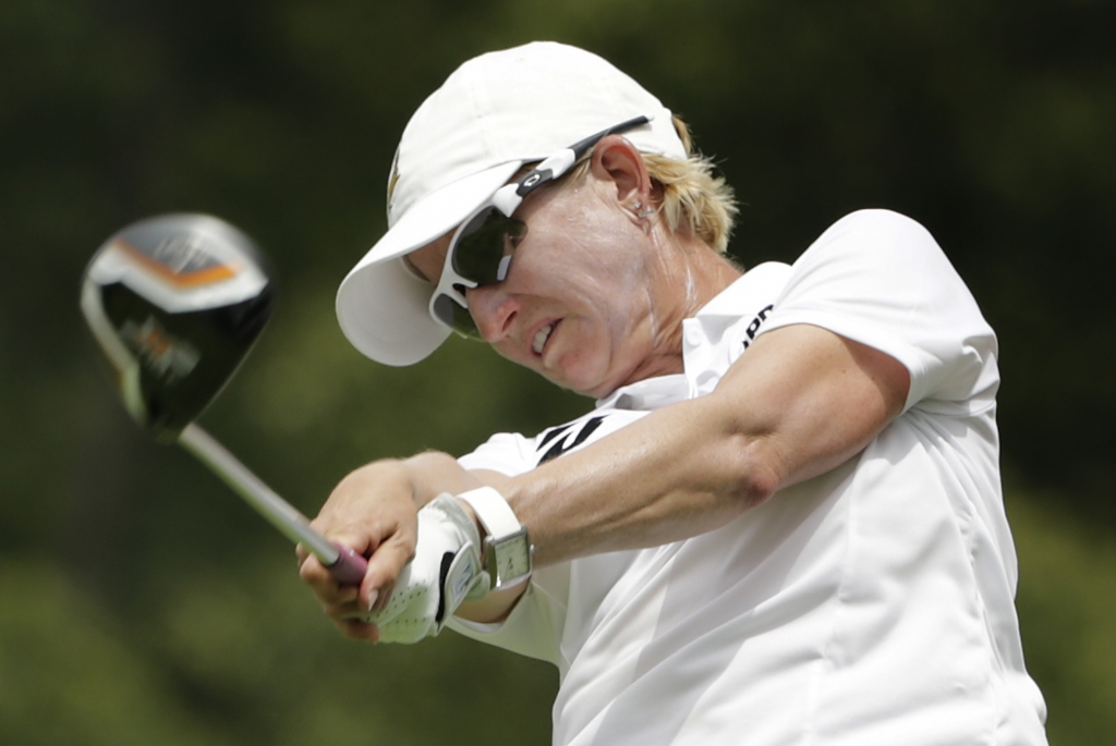 Womens US Open Golf Karrie Webb tees off the ninth hole in the first round of the U.S. Women's Open Thursday in Lancaster Pa