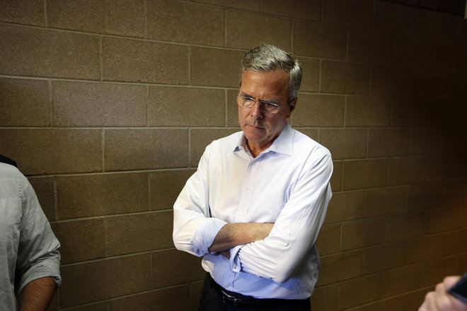 Republican presidential candidate former Florida Gov. Jeb Bush waits in a hallway after a campaign event in Henderson Nev. ush raised $11.4 million in 16 days after formally launching his campaign for president