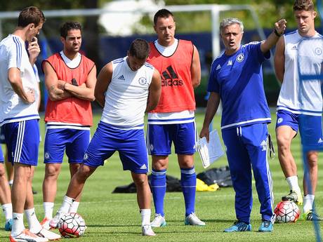 Jose Mourinho takes a training session at Chelsea’s base in Montreal