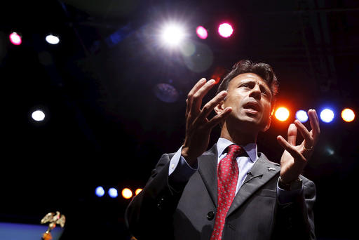 Republican Governor of Louisiana Bobby Jindal speaks at the Iowa Faith and Freedom Coalition's forum in Waukee Iowa