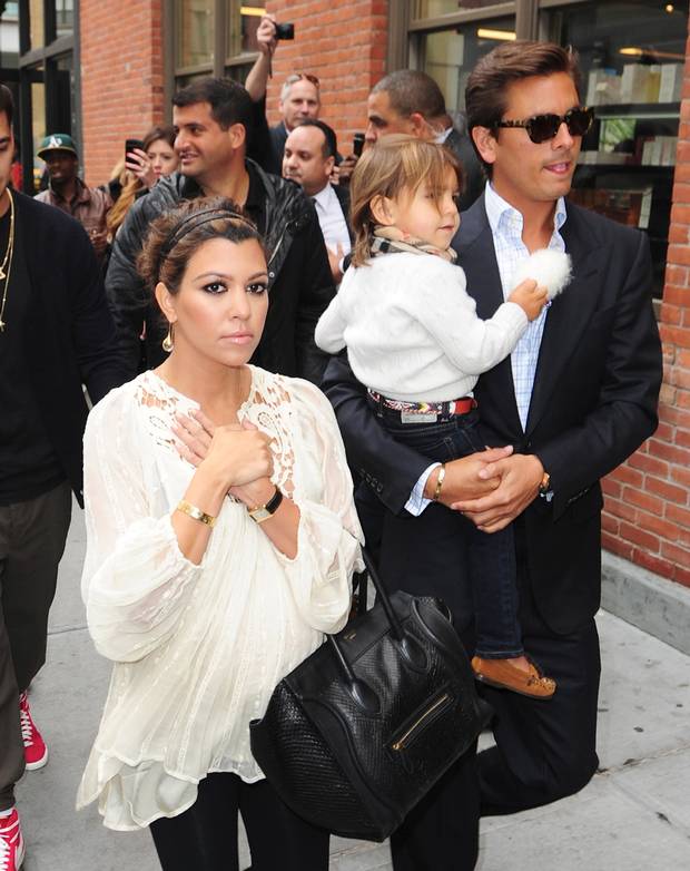 NEW YORK NY- APRIL 23  Kourtney Kardashian Scott Disick and Mason Disick are seen on the Streets of Manhattan