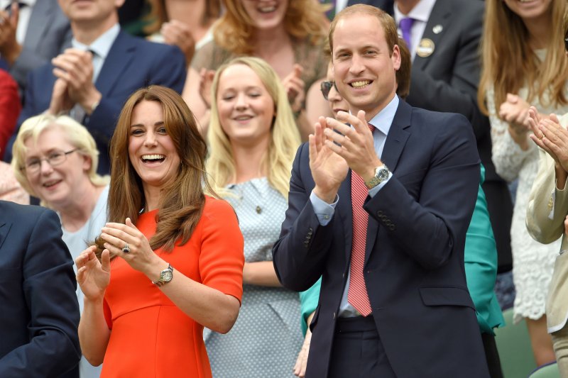 LONDON ENGLAND- JULY 08 Catherine Duchess of Cambridge and Prince William Duke of Cambridge attend day nine of the Wimbledon Tennis Championships at Wimbledon