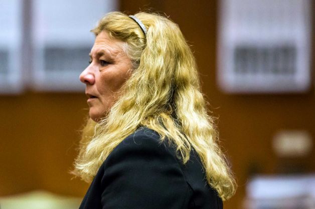 Mary O'Callaghan stands after the reading of the verdict for her trial at the Clara Shortridge Foltz Criminal Justice Center in Los Angeles. O'Callaghan was sentenced to 16 months in jail for kicking and striking