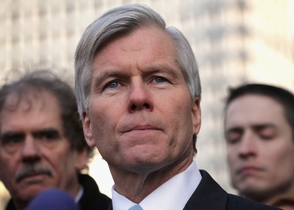 Former Virginia Governor Robert Mc Donnell pauses as he speaks to members of the media outside U.S. District Court for the Eastern District of Virginia after his sentencing was announced by a federal judge