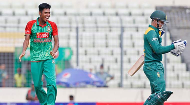 Mustafizur Rahman took three wickets in four balls to reduce South Africa from 173/3 to 173/6