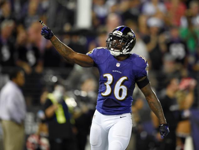 Baltimore Ravens strong safety Jeromy Miles celebrates during the first half of an NFL football game against the Pittsburgh Steelers Thursday Sept. 11 2014 in Baltimore