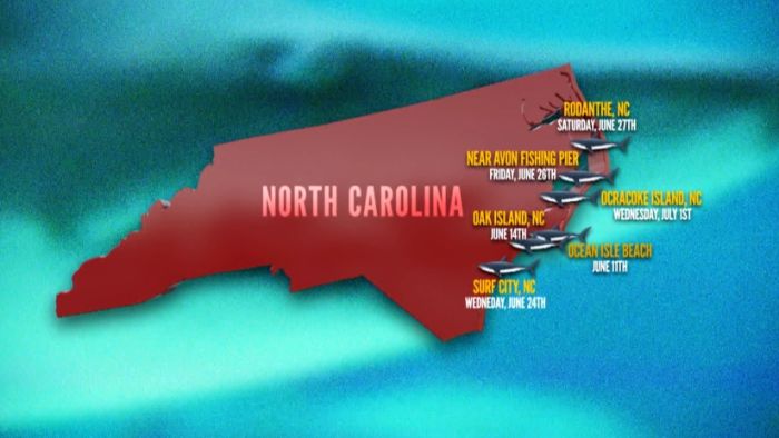 North Carolina shark attack locations