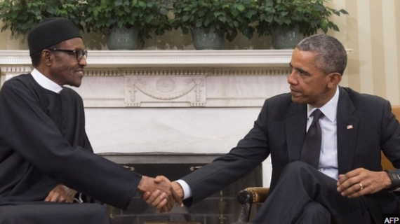 U.S. President Barack Obama meets with Nigerian President Muhammadu Buhari in the Oval Office of the White House in Washingt