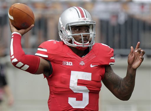 Ohio State quarterback Braxton Miller throws a pass against Buffalo during an NCAA college football game in Columbus Ohio. Miller is expected to start for the Buckeyes at No. 16 Northwestern this Saturday. (AP Ph