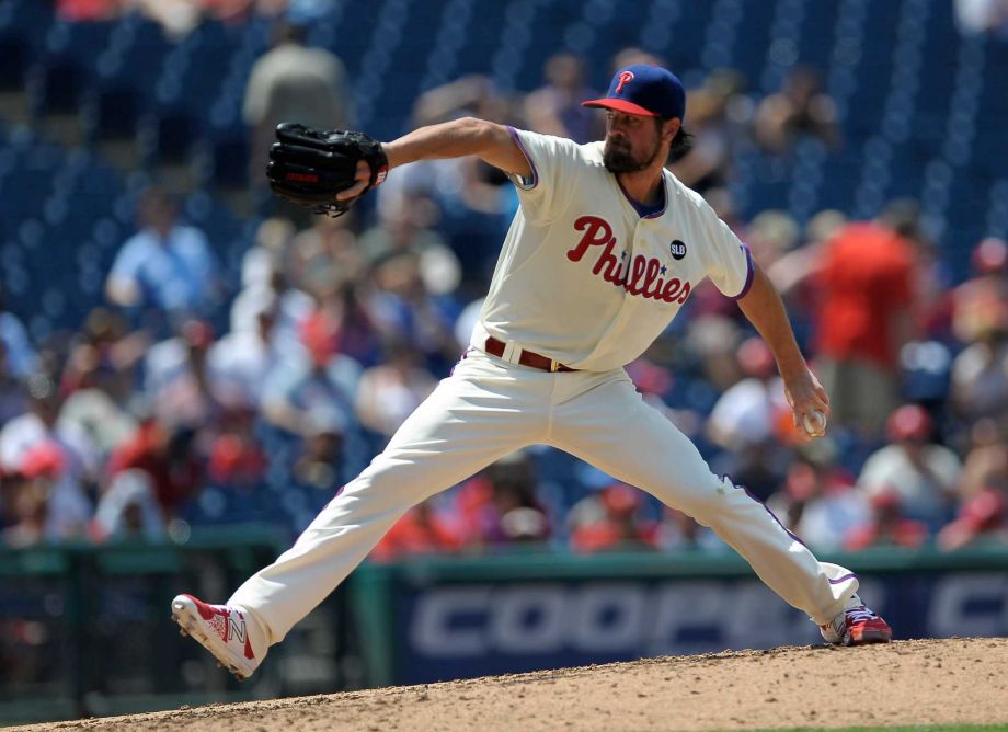 Philadelphia Phillies starting pitcher Cole Hamels throws in the third inning of a baseball game against the Miami Marlins Sunday