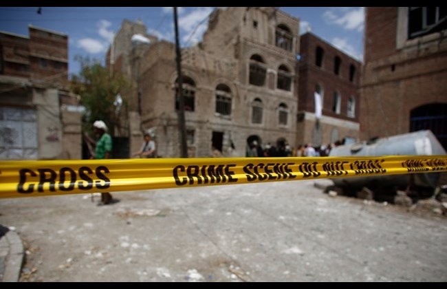 Police tape cordons off the site of a car bomb attack in Sanaa Yemen Tuesday