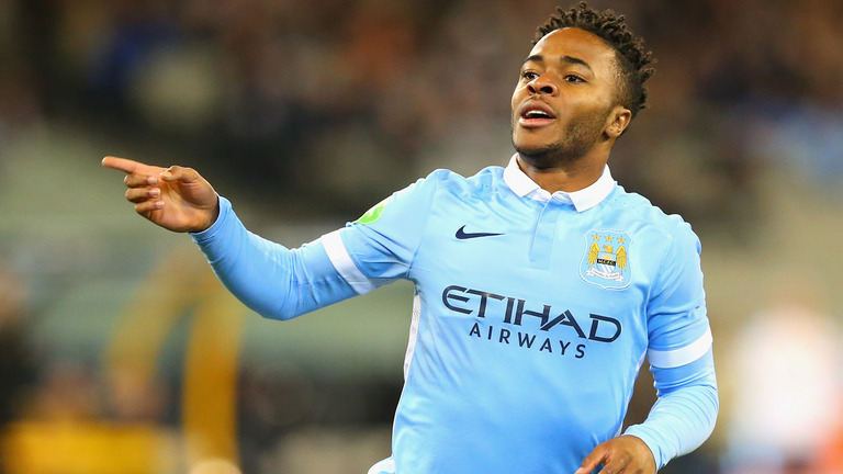 Raheem Sterling celebrates his debut goal against Roma