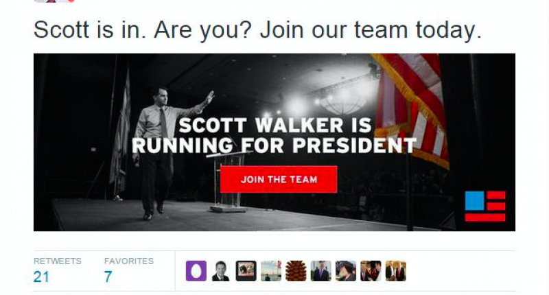 Image Scott Walker's presidential announcement tweet