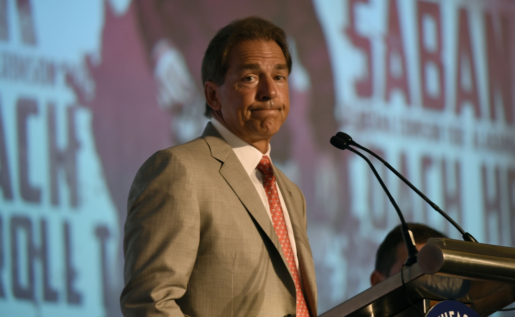 Jul 15 2015 Birmingham AL USA Alabama Crimson Tide head coach Nick Saban speaks to media during SEC media day at the Wynfrey Hotel. Mandatory Credit Shanna Lockwood-USA TODAY Sports