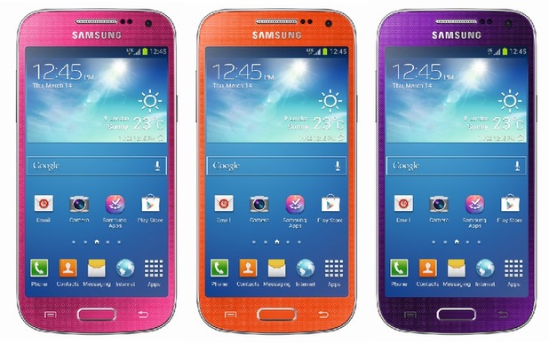 Samsung's Galaxy S4 Mini in pink purple and orange