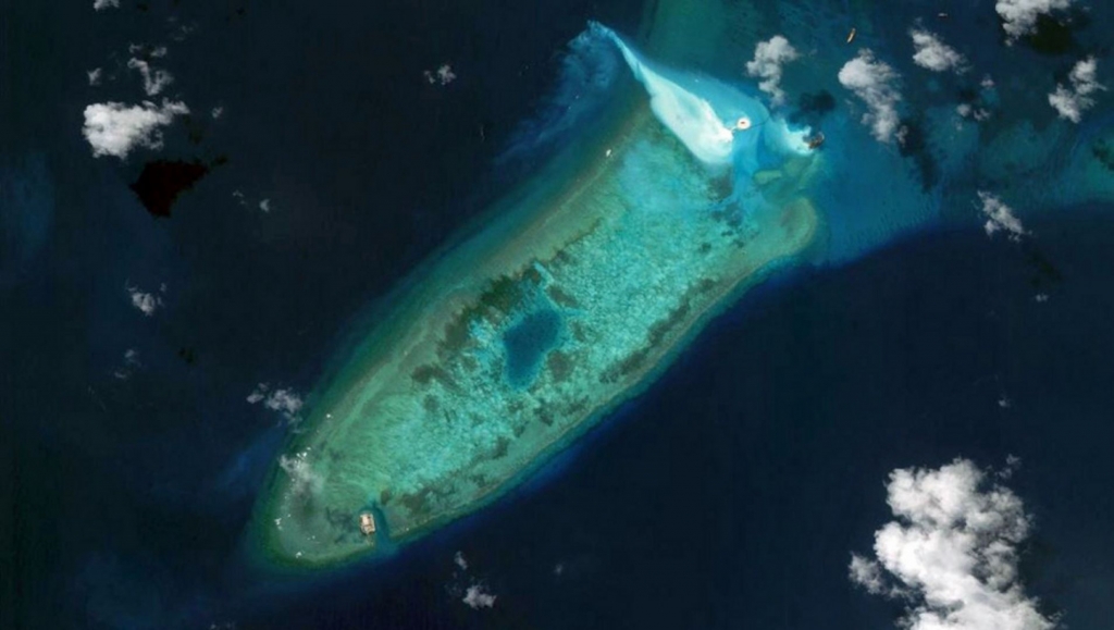 Satellite imagery provided by Asia Maritime Transparency Initiative shows Fiery Cross Reef in August 2014