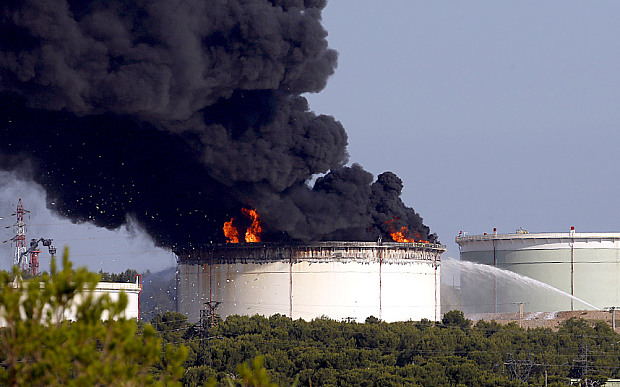 Firefighters battle the blaze at Berre-l'Etang