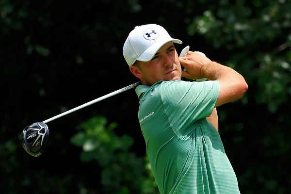 Jordan Spieth tees off on the second hole