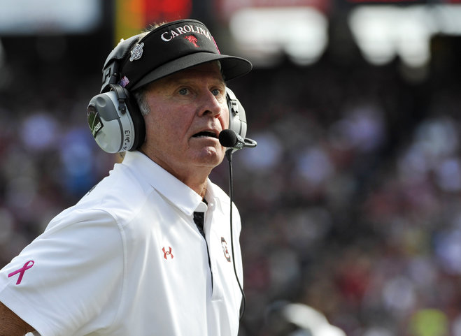 South Carolina head coach Steve Spurrier looks on during the first half of an NCAA college football game against Mississippi State in Columbia S.C. Steve Spurrier has a message for all those'enemies out