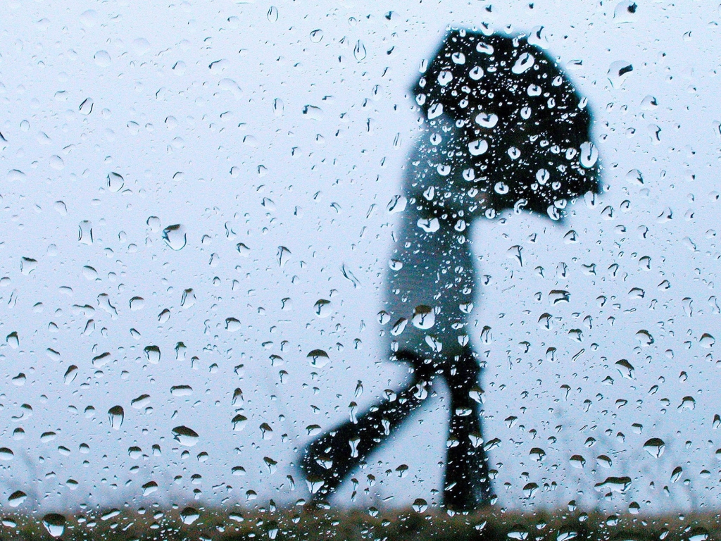 Woman walks through the rain