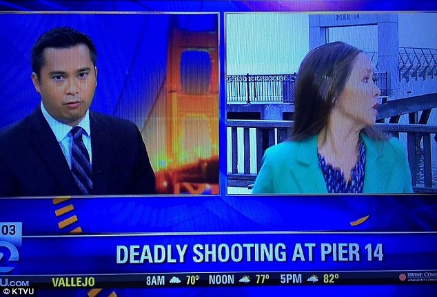 KTVU anchor Brian Flores was about to turn it over to reporter Cara Liu when she said'hold on before disappearing because she saw a young man robbing KNTV's Kris Sanchez and Alan Waples at gunpoint