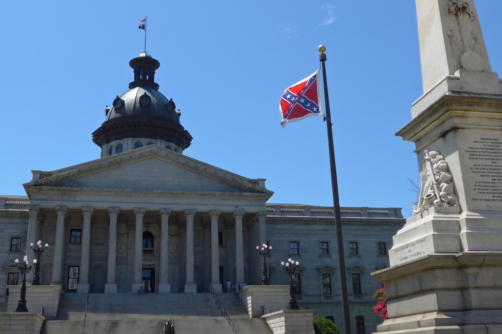 The Confederate battle flag flies on the grounds of the South Carolina State House in Columbia