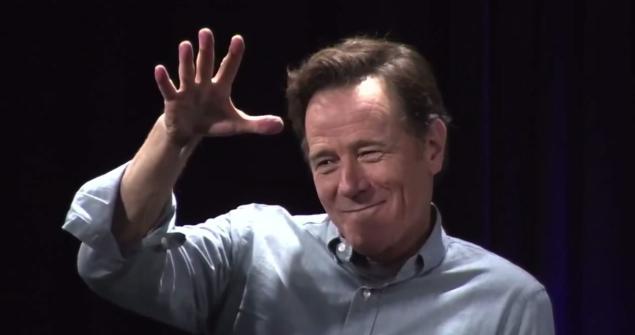 Bryan Cranston shoots a well-aimed'your mother joke at a “Breaking Bad” fan at the Nerd HQ 2015 “SuperMansion” panel