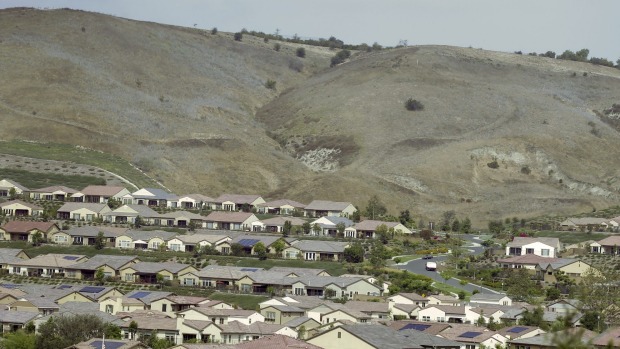 The dry brown hills of Rancho Santa Margarita California. The state is in the grip of a historic drought