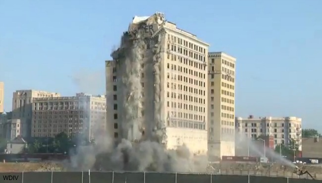 The old Park Avenue Hotel in Detroit is demolished to make away for a new hockey arena