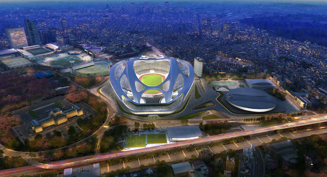 The proposed Stadium design by Zaha Hadid which has been rejected by the Japan Sports Council